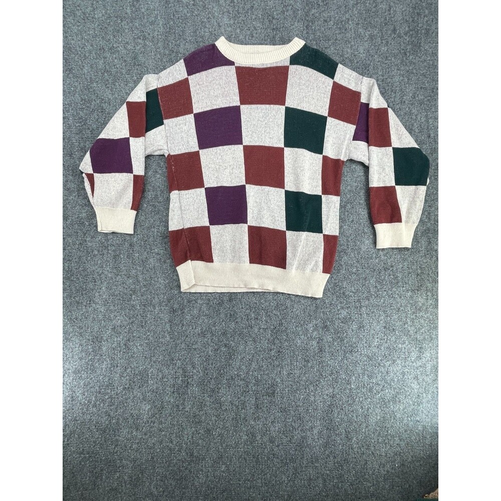 Vintage Thane 90s Checkerboard Colorblock Cotton Sweater USA Cosby Grandpacore L